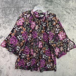 Kate Park 3X tunic pink floral boho mock neck split sleeve rayon blend